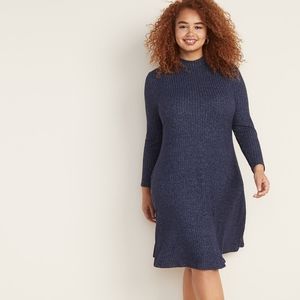 Ribbed blue mockbeck swing dress